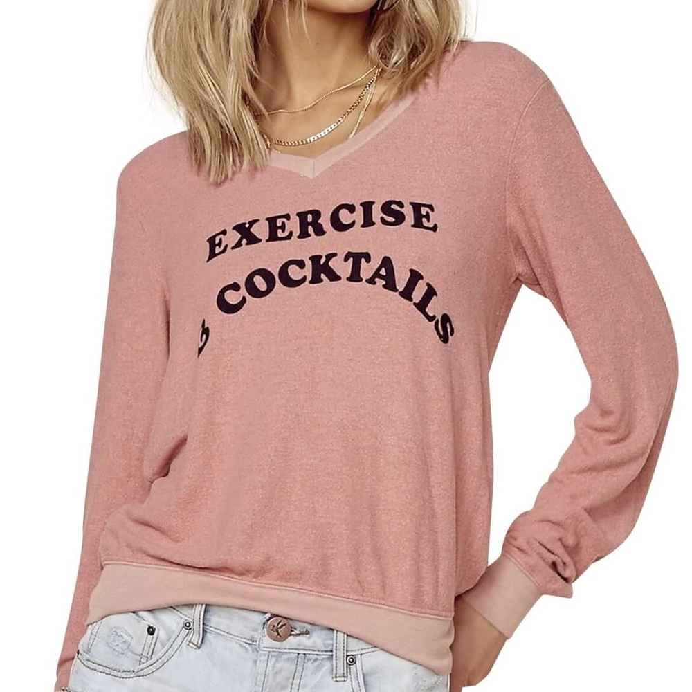 WILDFOX Exercise and Cocktails Sweatshirt Gym & Workout Graphic Statement Top XS